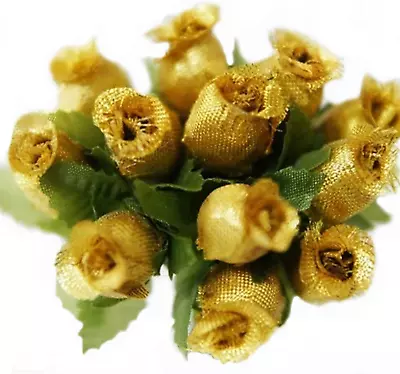 144 Miniature Poly Rose Silk Favor Flower Pick Wedding Shower - Gold • $18.02