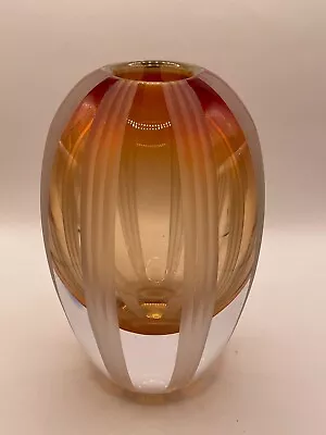 EVOLUTION By Waterford 8  Red-Amber Heavy Crystal  Mesa Sunrise  Vase. Retired. • $30