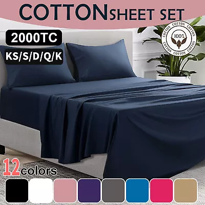 4Pc Egyptian Cotton Bed Flat Fitted Sheet Set Soft King Single Double Queen Size • $30.99