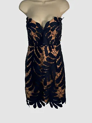 $425 Milly Women's Blue Osianna Strapless Leaf Lace Mini Dress Size 8 • $119.18