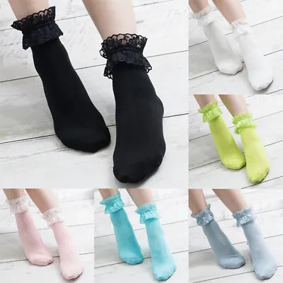 $2.82 • Buy Womens Girls Lace Short Ankle Socks Frilly Ruffle Cotton Lolita Princess Socks