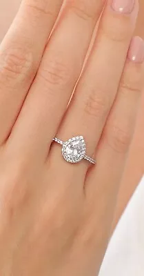 2.50 Carat Pear Cut Moissanite Halo Engagement Ring Solid 14k White Gold VVS1 • $238.21