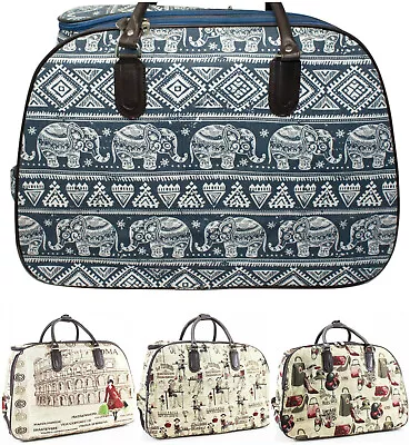 New In Unisex Printed Travel Wheeled Cabin Size Trolley Bag Women Weekender Bag • £22.94