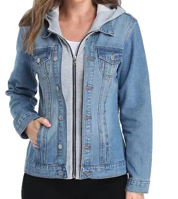 Brand New Dilgul Women S Hooded Denim Jacket Fashion Long Sleeve Jeans Jacket L • £18.99