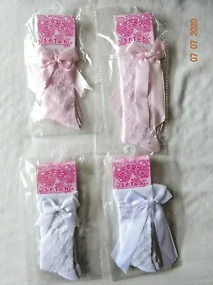 £2.99 • Buy Baby Pink White Girl BOW Knee Socks Wedding Christening Bridesmaid Party NB-12m