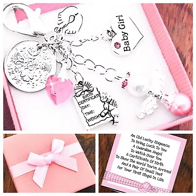 Lucky Sixpence New Baby Girl Gift Newborn Giftskeyring Gift Box & Gift Card • £4.65