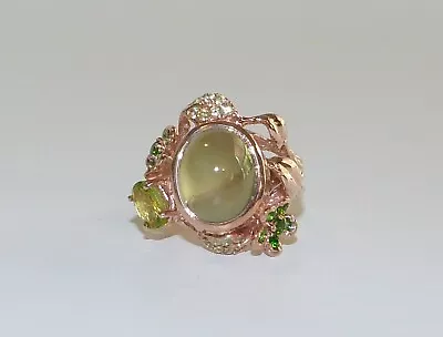 GENUINE 12.74cts Prehnite Peridot Tsavorite & Diopside Ring Solid S/Silver 925 • $175