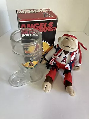 SGA Baseball Angels 8” Oktoberfest Boot Mug Stein Glass70’s Groovy Rally Monkey • $13.98