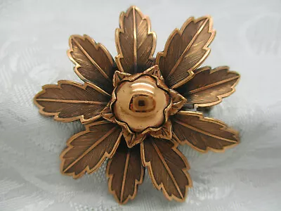 Vintage Estate Jewelry Solid Copper Signed Bell Copper Flower Brooch Pin 2 1/4  • $18