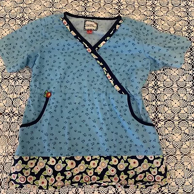 Mary Engelbreit Scrub Top Size S Blue Floral Print-Chest 36” Length 24” • $9