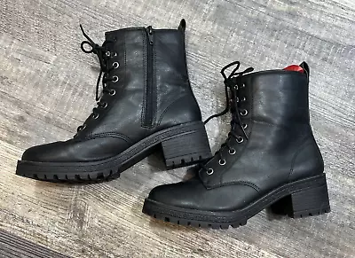 Madden Girl Black Combat Boots Lace Up With Side Zipper Women's Size 6 • $24.99