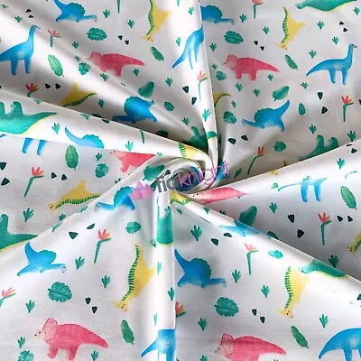 Cotton Lycra Jersey 4 Way Stretch Oeko-Tex 100% Fabric- Baby Dinosaurs • £10.99