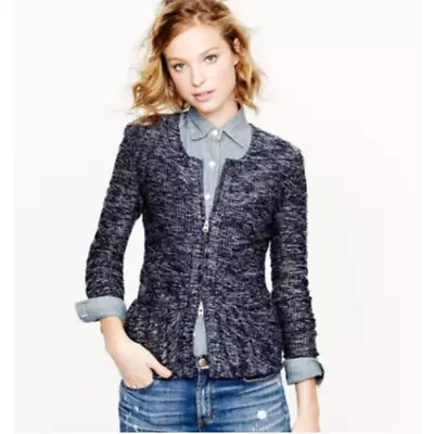 J. Crew NWT Micro Tweed Navy Blue Tweed Zip Front Sweater Jacket  17174 // XS  • $60