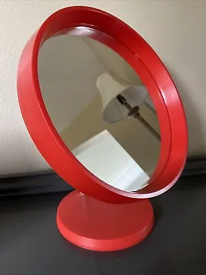 $119 • Buy Vintage Mid Century Red Plastic Round Table Mirror Made In Denmark