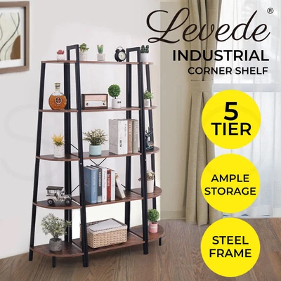 $79.99 • Buy Levede Bookshelf Industrial Ladder Shelf Wooden Storage Display Rack 5 Tier