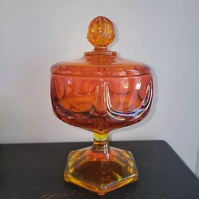 Viking Glass Persimmon Or Orange Epic High Column Covered Candy Dish Vintage • $49.99