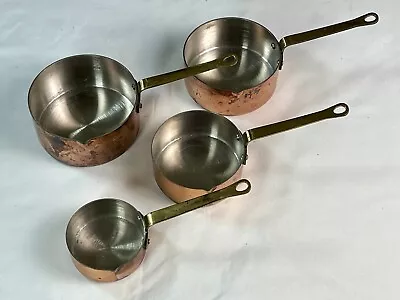 Vintage Set Of 4 Copper & Brass Scoops MEASURING CUPS - Aged Patina - Korea • $35