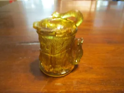 Vaseline Glass Strawberry Jam Pot With Lid Bird On Side And Tree Branch On Lid • $65