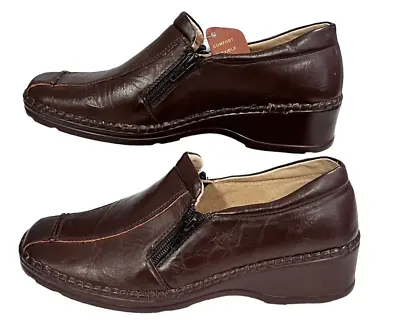 CUSHION WALK Ladies Shoes UK 5 Leather Lined Zipped Brown Comfort Low Heel VGC • £12.50