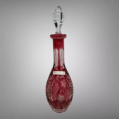 Nachtmann Traube Heavy Crystal Cranberry Cut To Clear Decanter 12.5” W/Stopper • $58.48