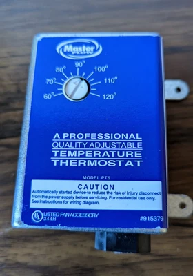 $20.01 • Buy Master Flow Manually Adjustable Thermostat PT6 #915379 For Power Vent 