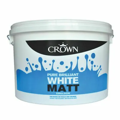 Crown Pure Brilliant White Rich Matt Emulsion Paint 7.5 L For Walls & Ceilings • £19.82