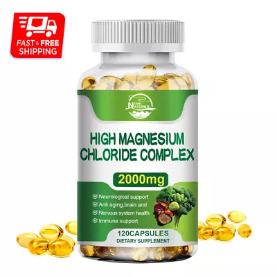 Best High Magnesium Chloride 2000 Mg 120 Capsules Nervous System Support Organic • $13.29