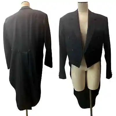 Vintage Black Tuxedo Jacket W Tails | Morning Coat Tailcoat | 46  Chest  • $115