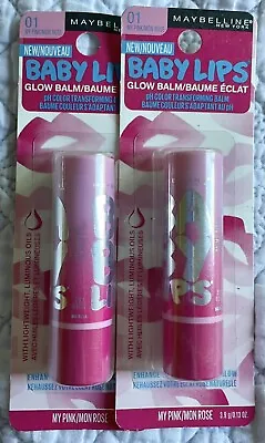 2 NEW Maybelline Baby Lips Glow Lip Balm #01 My Pink Gloss • $12.99