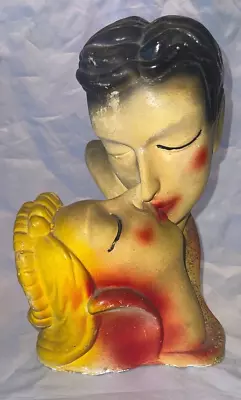 Vintage 1930s Chalkware Carnival Prize Couple Kissing 11  High • $10