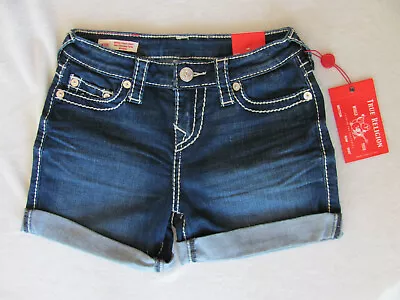 True Religion Jayde Big T Cut Off Shorts -Oceanic Storm-Size 25 -NWT $99 • $58.39