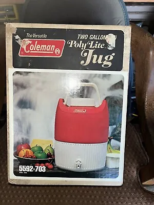 Vtg Coleman Poly-Lite Red -White 2 Gallon Jug Water Cooler  5592-703 Sealed • $12.99