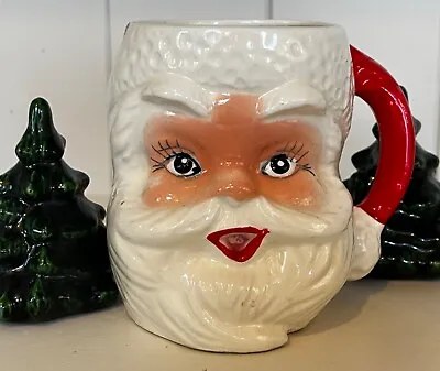 RARE Vintage Ceramic Santa Claus Mug JAPAN 50's HAND PAINTED Blue Eyes • $29.95