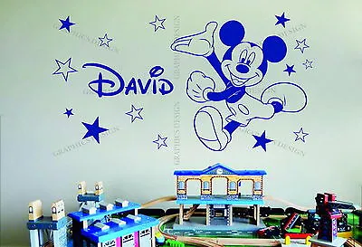 Mickey Mouse & Stars Personalized Name Decor Vinyl Wall Sticker Decal  Bedroom • $22.94