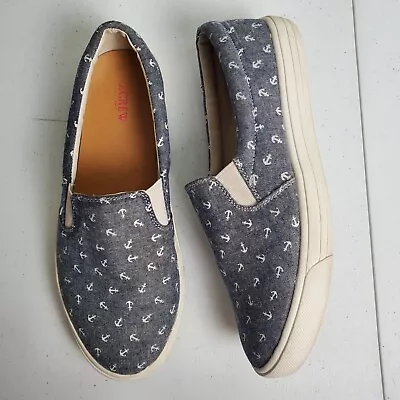 J.Crew Slip On Casual Sneakers Anchor Nautical Blue Chambray Womens Size 7 • $15