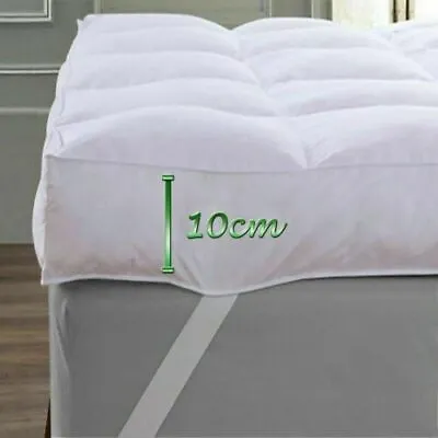 4  Inch Deep Mattress Topper 10cm Fluffy White Bed Cover Microfiber All UK Sizes • £22.99