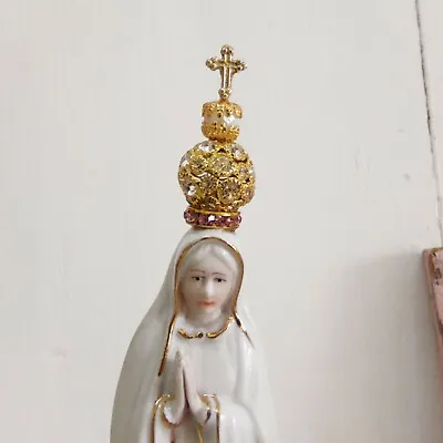 Vintage Fatima Virgin Mary With Rhinestones Crown Porcelain Portuguese Statue • $116