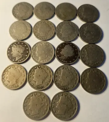 $2.01 • Buy 1883-1912 Liberty V Nickels 18 Coin Lot Avg Circulated Starter Set!