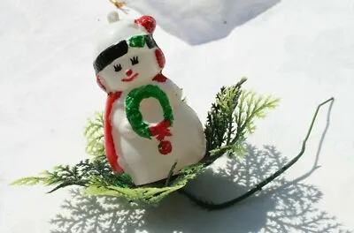 Vintage Christmas Tree Snowman Floral Greenery Tabletop Pick • $9.95