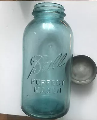 Vintage Blue Ball Perfect Mason Canning  1/2 Gallon Jar With Zinc/Glass Lid #4 • $15