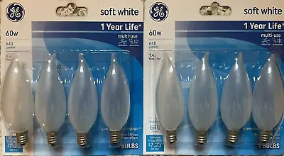 8 GE 60-Watt Frosted White Flame Tip CA-Type Light Bulbs W/Candelabra Base • $24.99