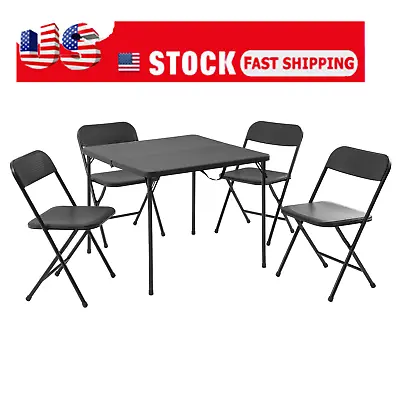 $67.55 • Buy 5 Pieces Resin Card Table And Four Chairs Set Home Indoor Kitchen Folding Tables