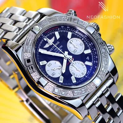 Breitling Chronomat B01 41mm Factory Diamond Bezel Black Dial Mens Watch Ab0140 • $5795