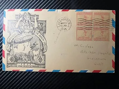 1933 USA Airmail Cover Lakehurst NJ To Livermore CA USS Akron Memorial Zeppelin • $85