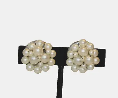 Vintage Faux Imitation Pearl Cluster Earrings Clip-on Hong Kong • $9.97