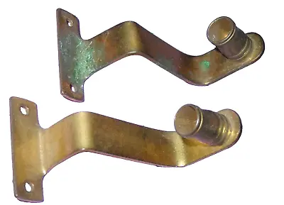 2 Vintage Cafe Curtain Rod Tubing Barrel Brackets 3/8  Brass Drapery Mount • $14.99