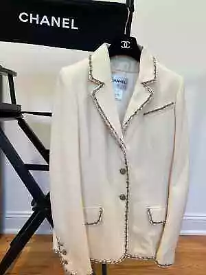 Chanel 10c Ecru Tweed Cc Logo Button Jacket Blazer Fr46 Us14 • £2007.87