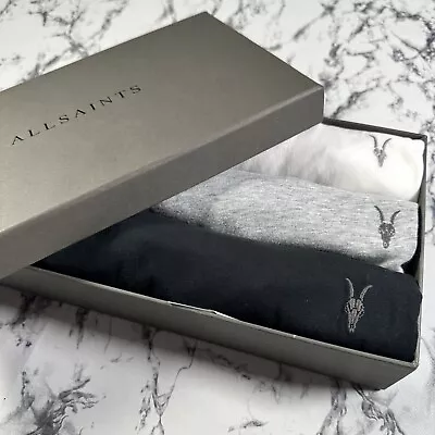 ALLSAINTS Mens Tonic 3 Pack T Shirts SIZE MEDIUM BNIB Black Chalk Grey Authentic • £59.99