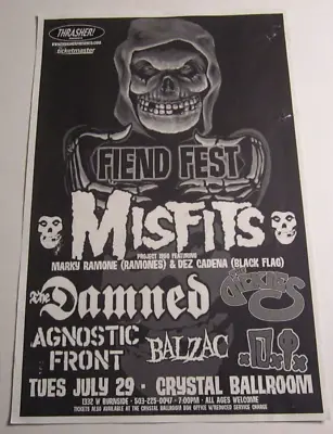 Misfits Poster 2003 Original Concert Show Flyer Damned Dickies Agnostic Front • $12.99