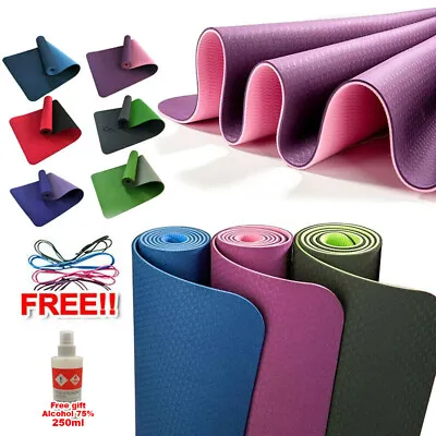 $16.99 • Buy TPE Yoga Dual Layer Mat Eco Friendly Exercise Fitness Gym Pilates Free Alcohol